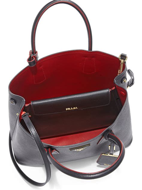 black prada handbag with red lining|prada saffiano cuir double bag.